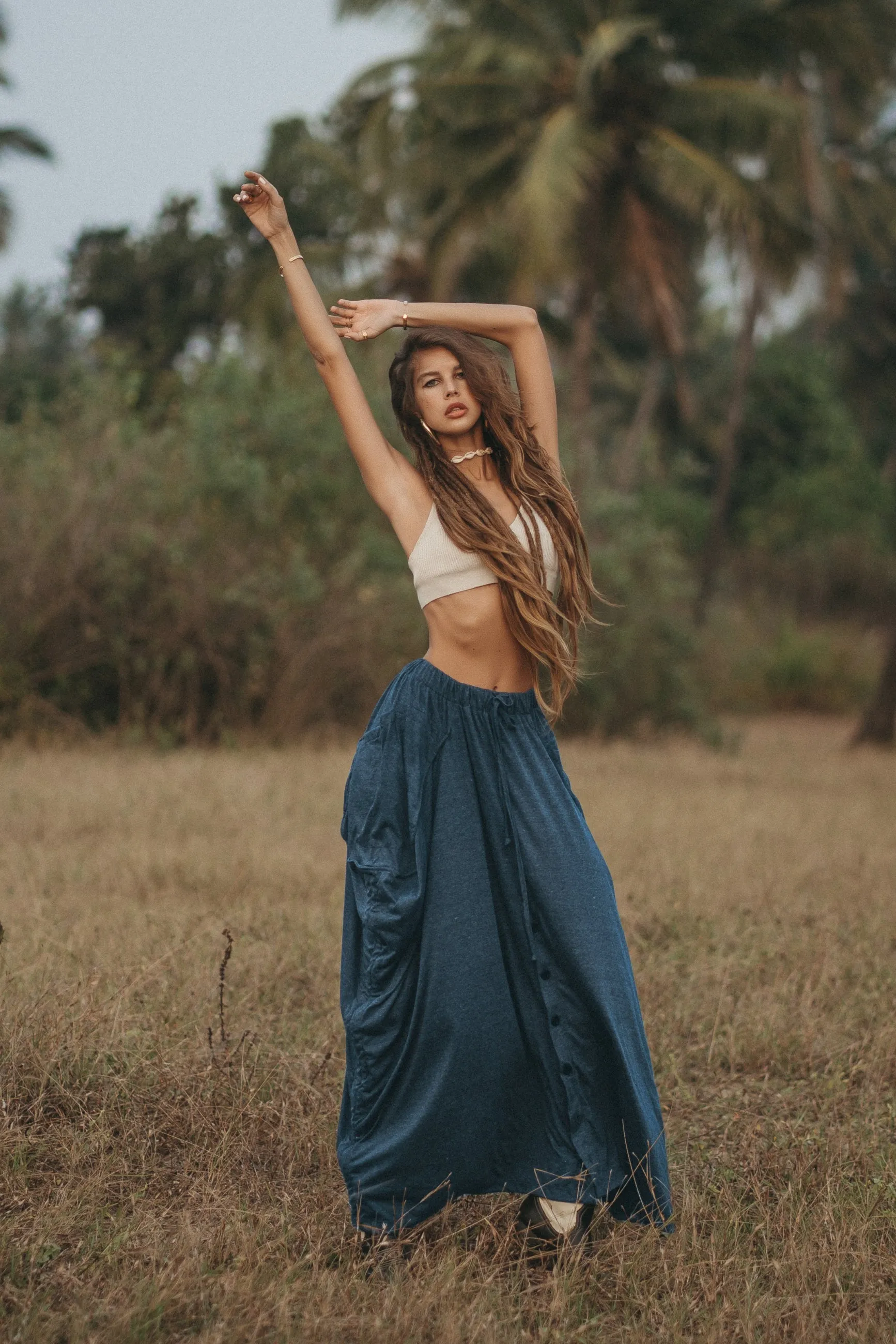 Convertible Maxi Skirt Palazzo Pants Blue