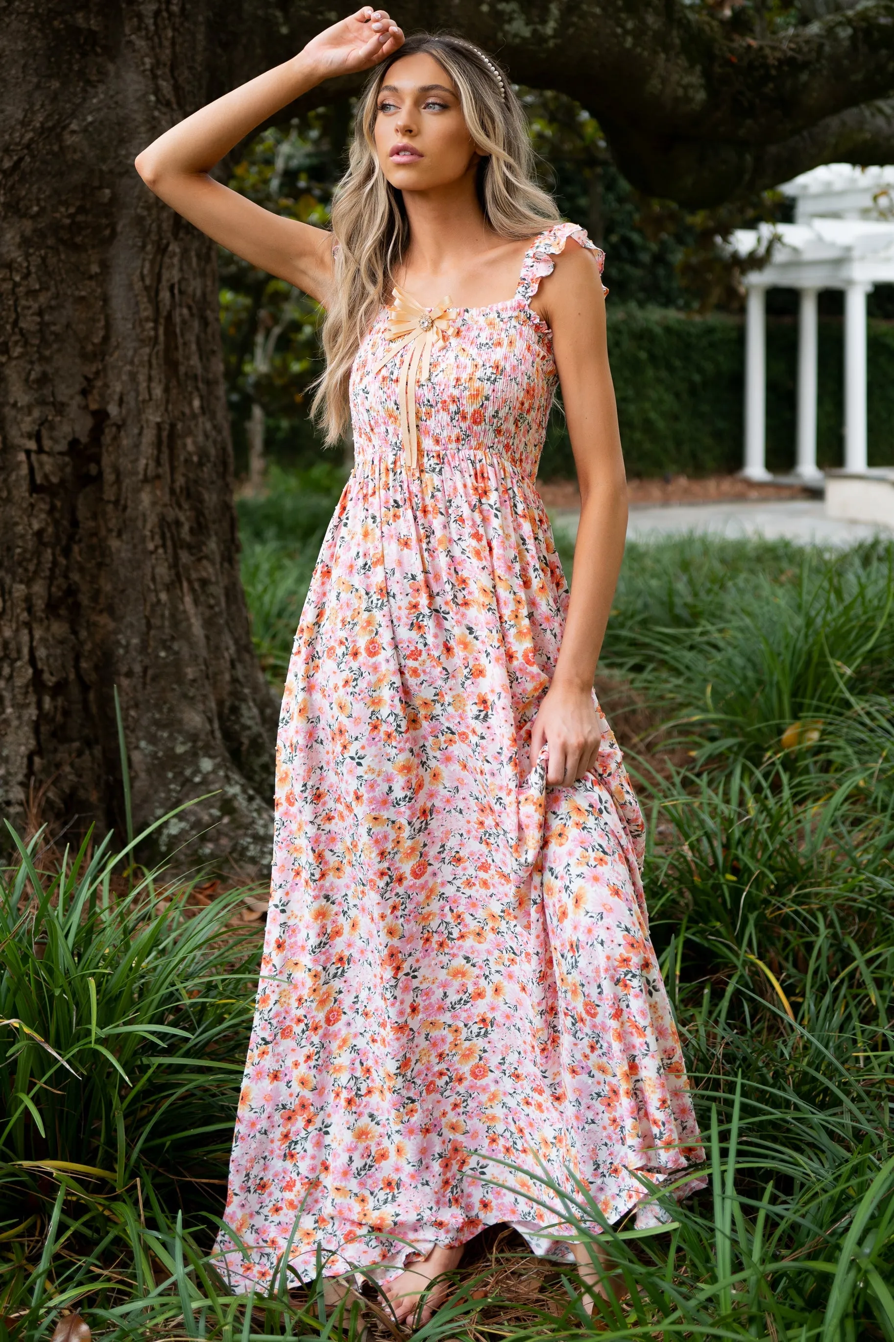 Delightful Darling Pink Multi Floral Print Maxi Dress