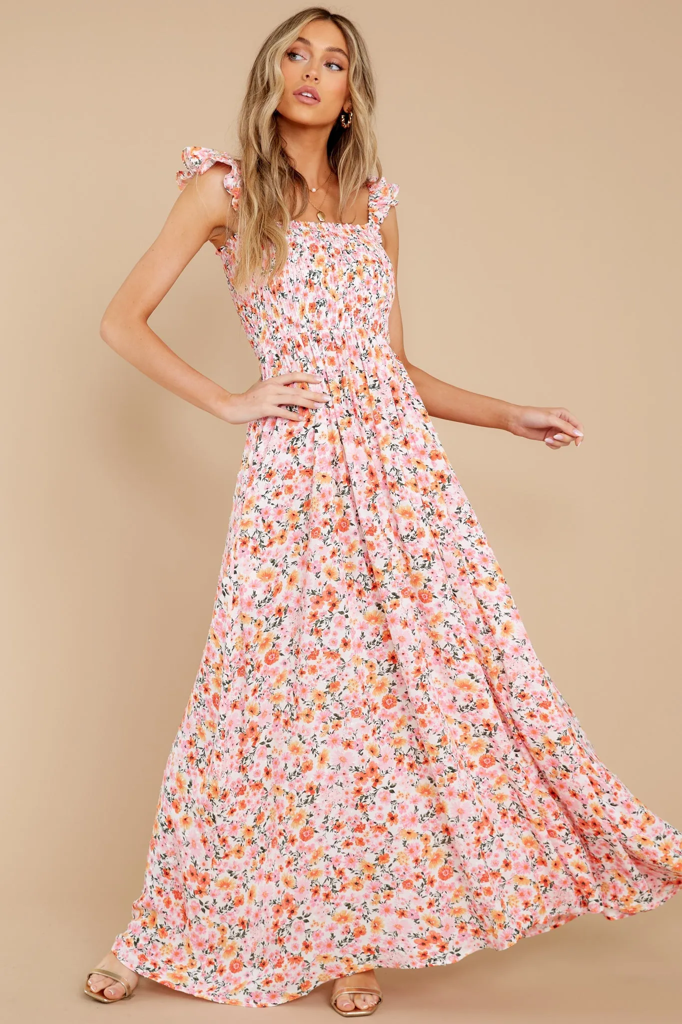 Delightful Darling Pink Multi Floral Print Maxi Dress