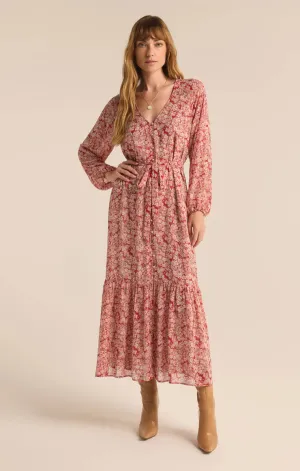 Della Floral Maxi Dress - Crimson Crush