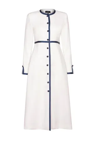 Dress Coat in Ivory with Navy Trim - Sienna