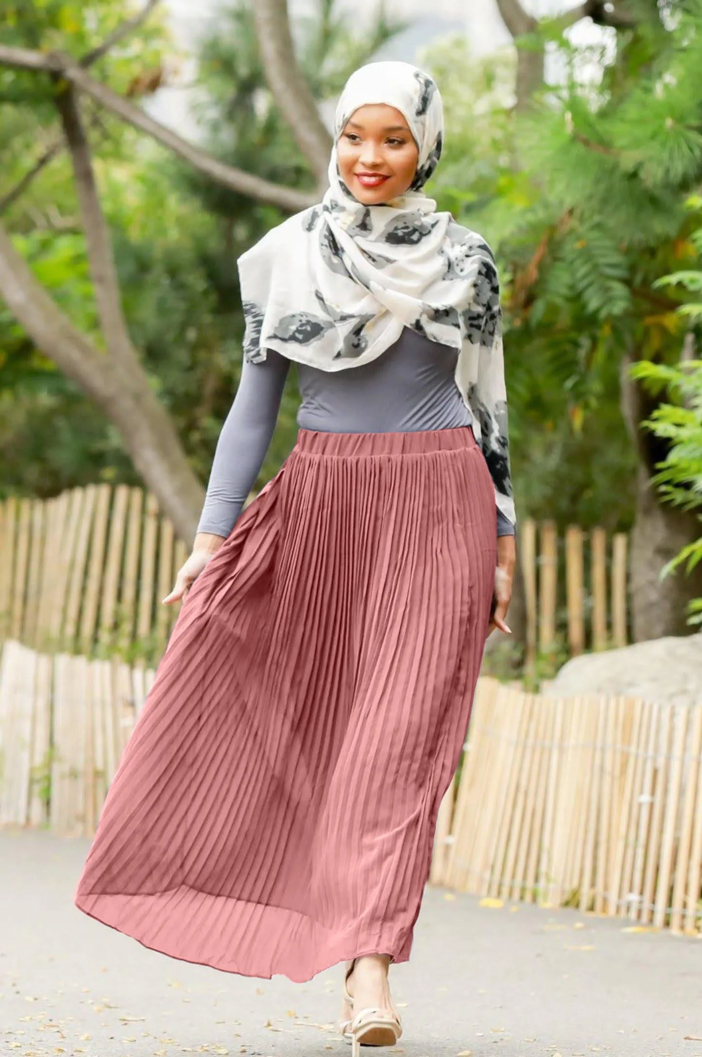 Dusty Pink Pleated Chiffon Maxi Skirt - Clearance