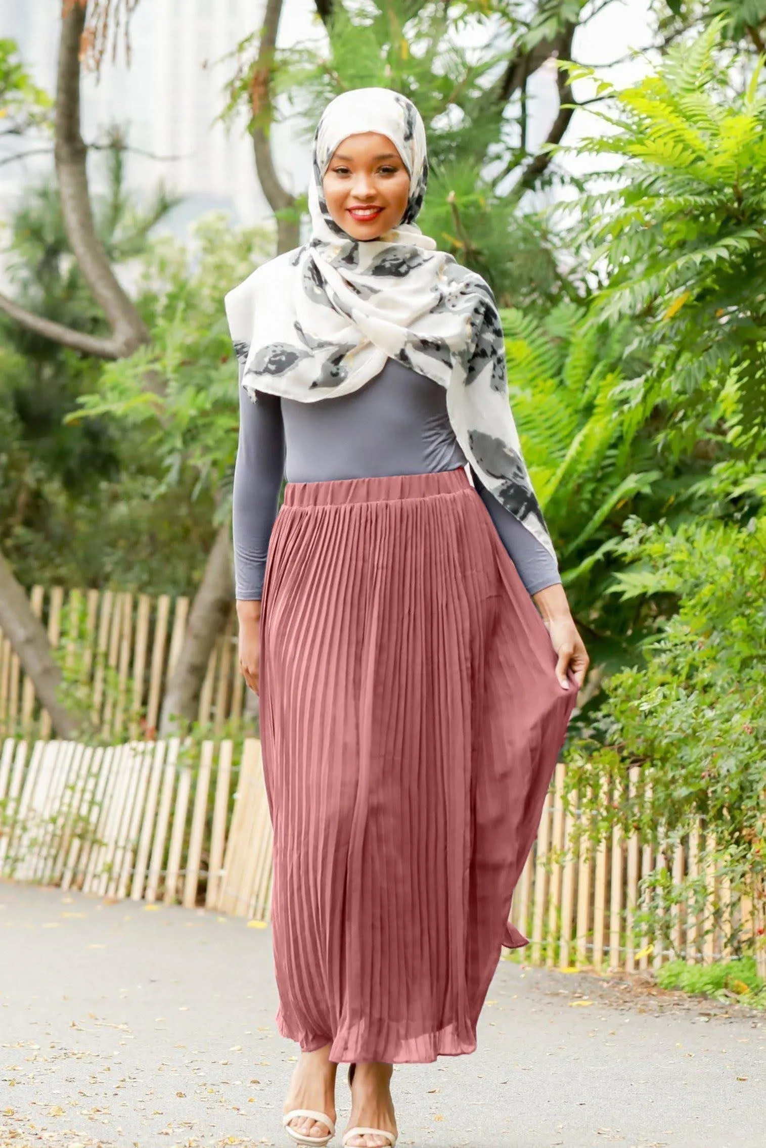 Dusty Pink Pleated Chiffon Maxi Skirt - Clearance