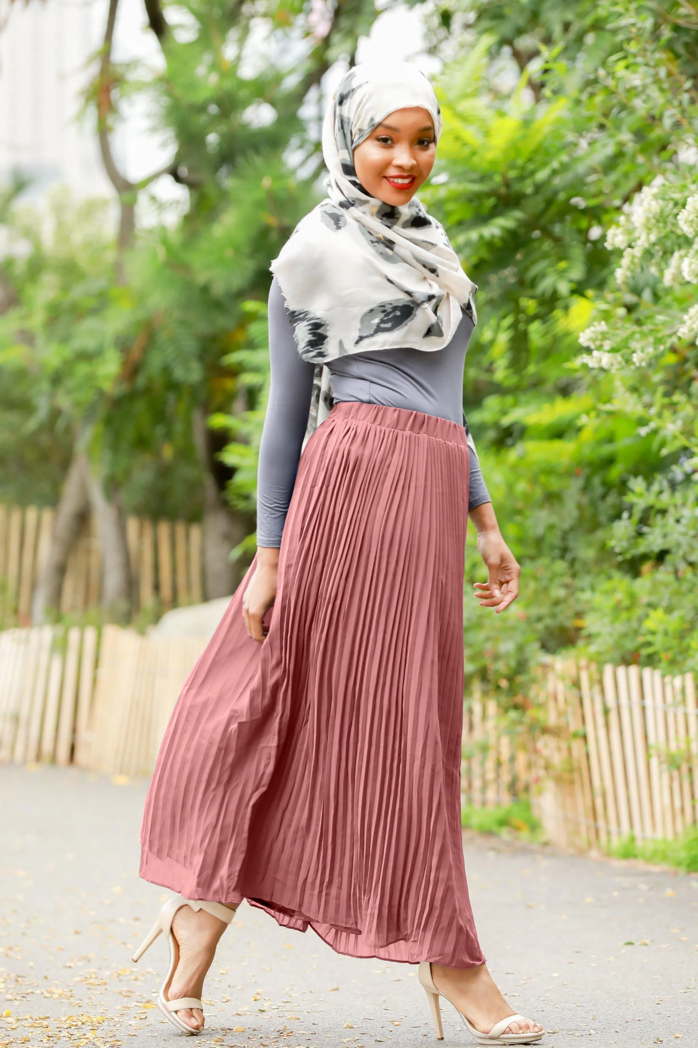 Dusty Pink Pleated Chiffon Maxi Skirt - Clearance