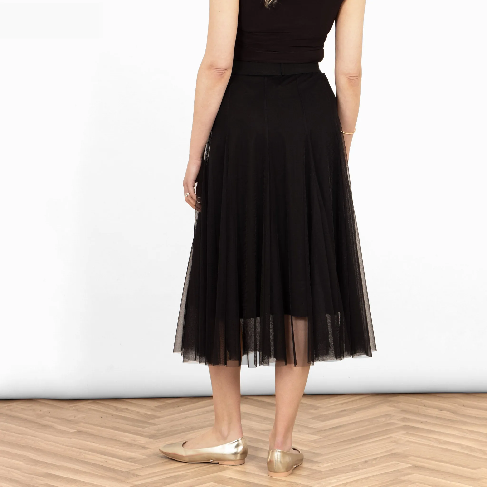 Eden Tulle Midaxi Swing Skirt - Black