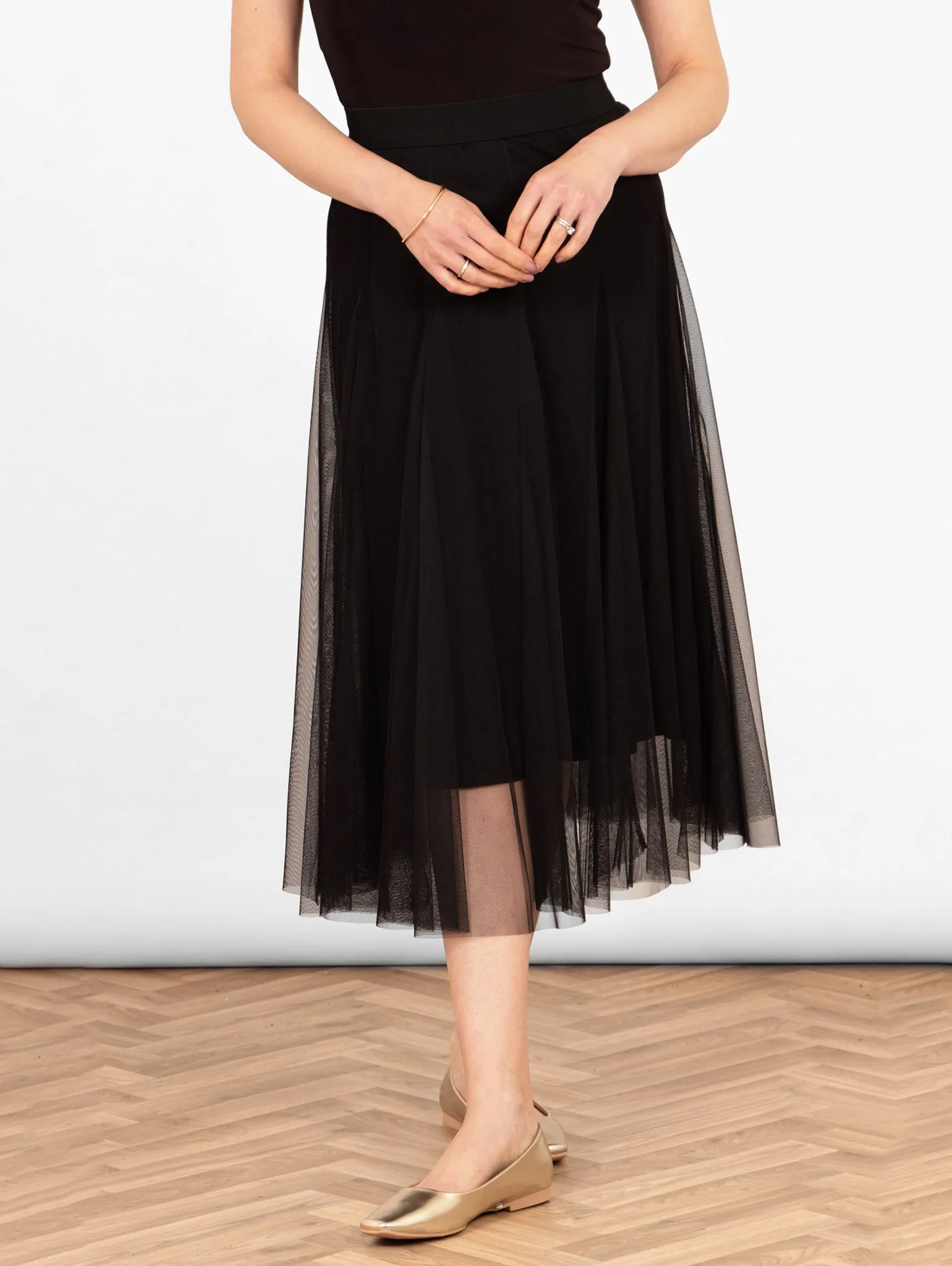 Eden Tulle Midaxi Swing Skirt - Black