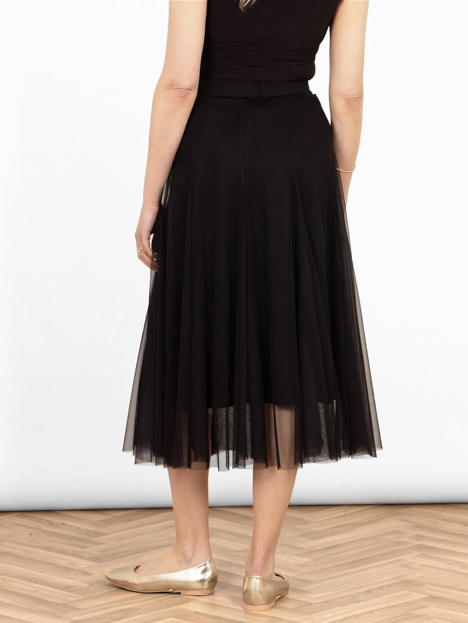 Eden Tulle Midaxi Swing Skirt - Black