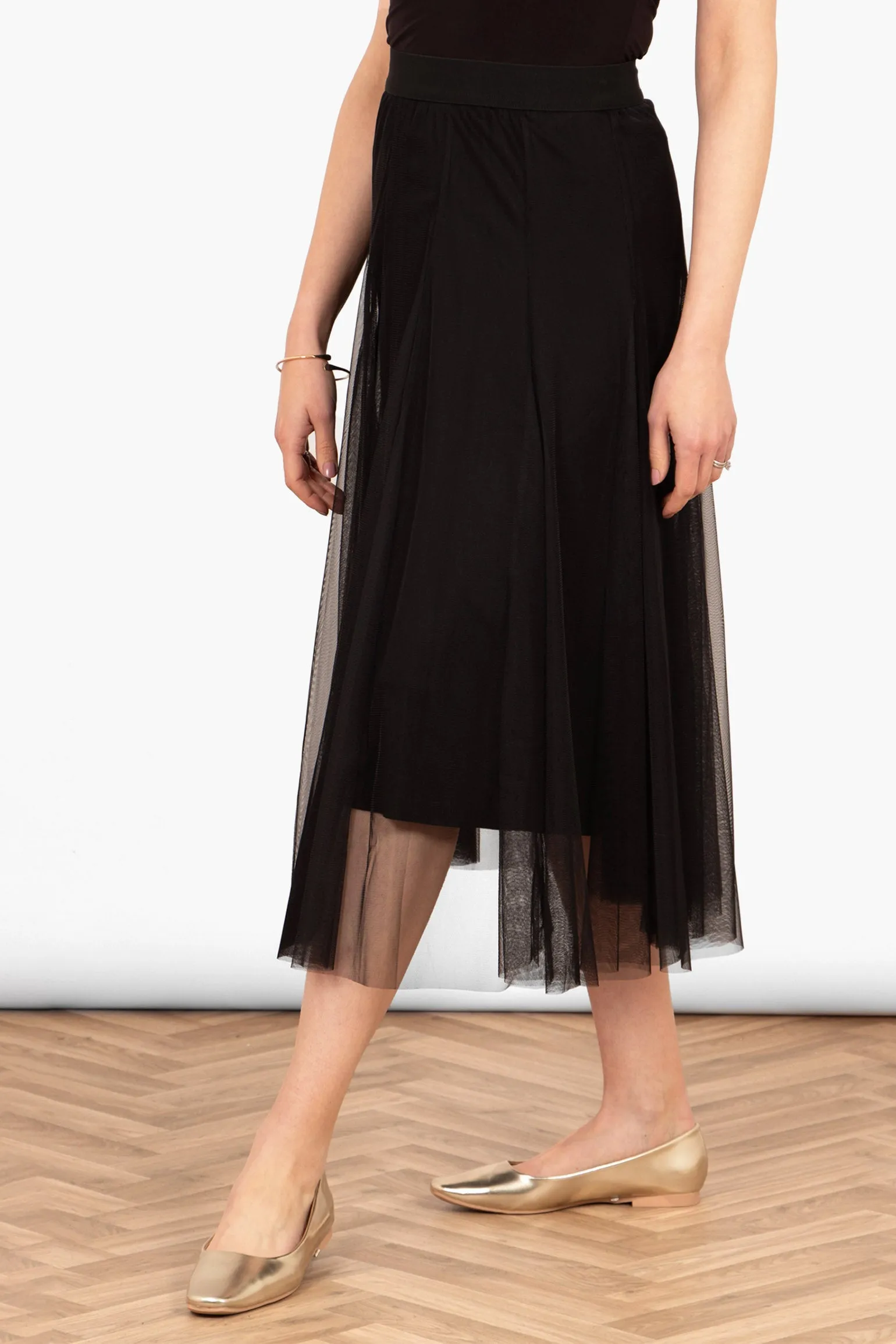 Eden Tulle Midaxi Swing Skirt - Black