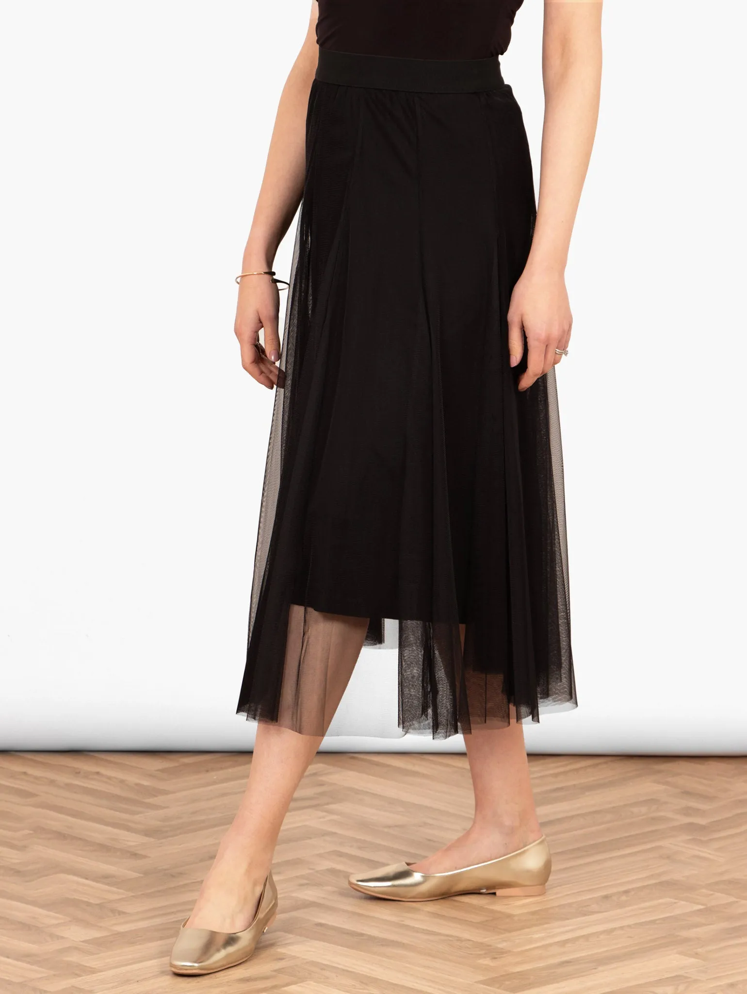 Eden Tulle Midaxi Swing Skirt - Black