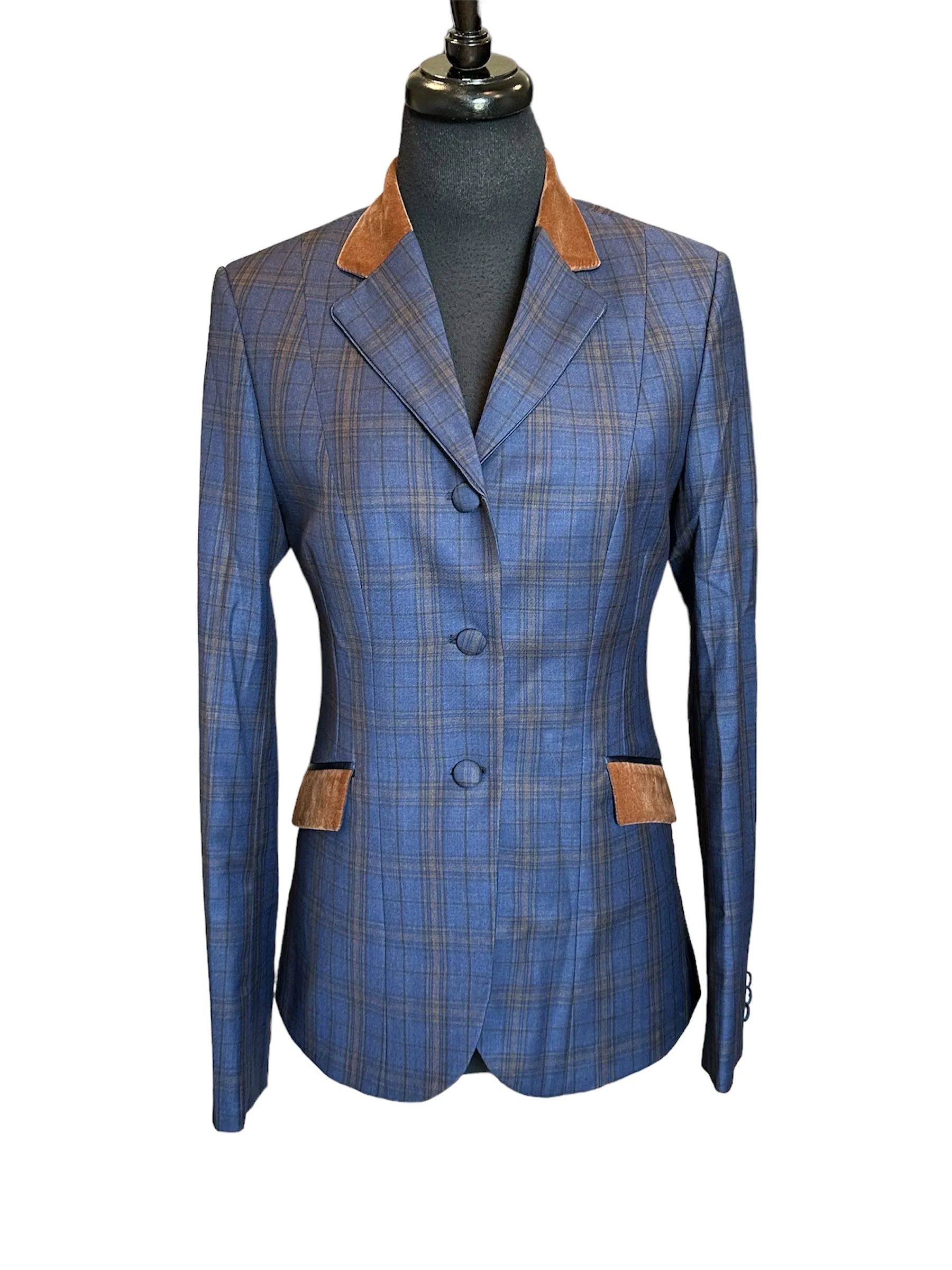 English Show Coat Blue and Bronze Plaid Fabric Code 71202