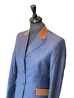 English Show Coat Blue and Bronze Plaid Fabric Code 71202