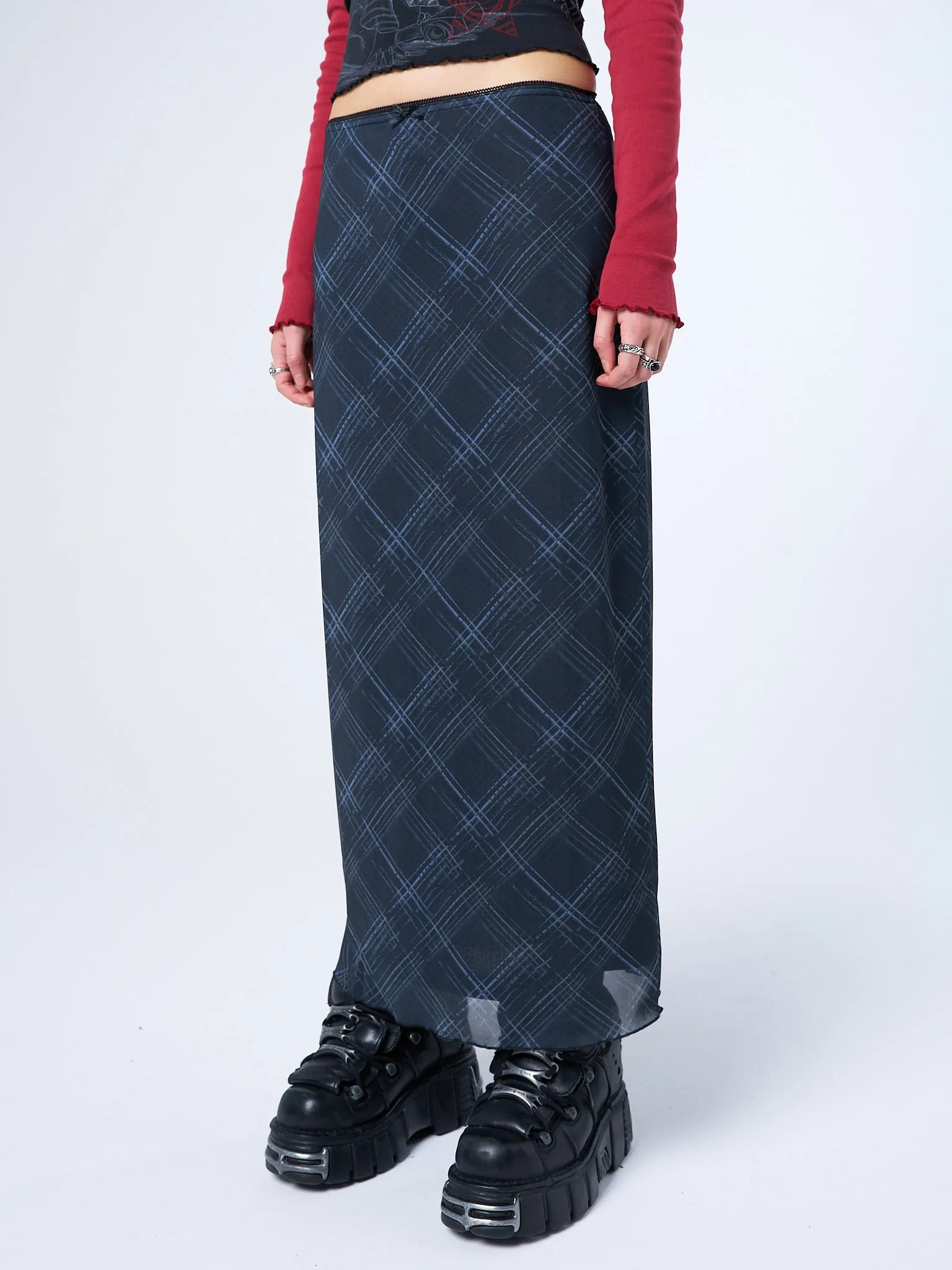 Erika Black Checked Mesh Maxi Skirt