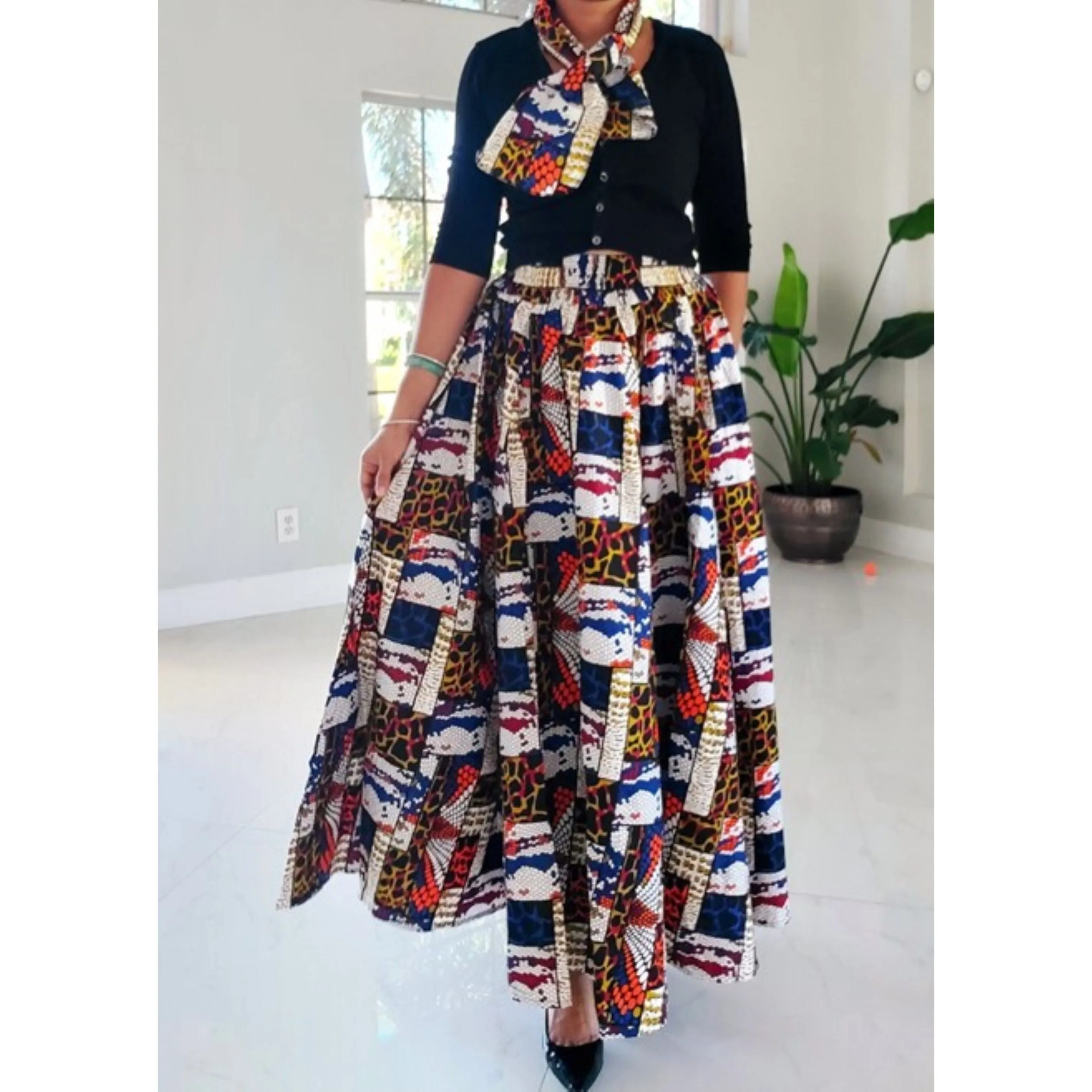 Ethnic African Print Maxi Skirt Free size