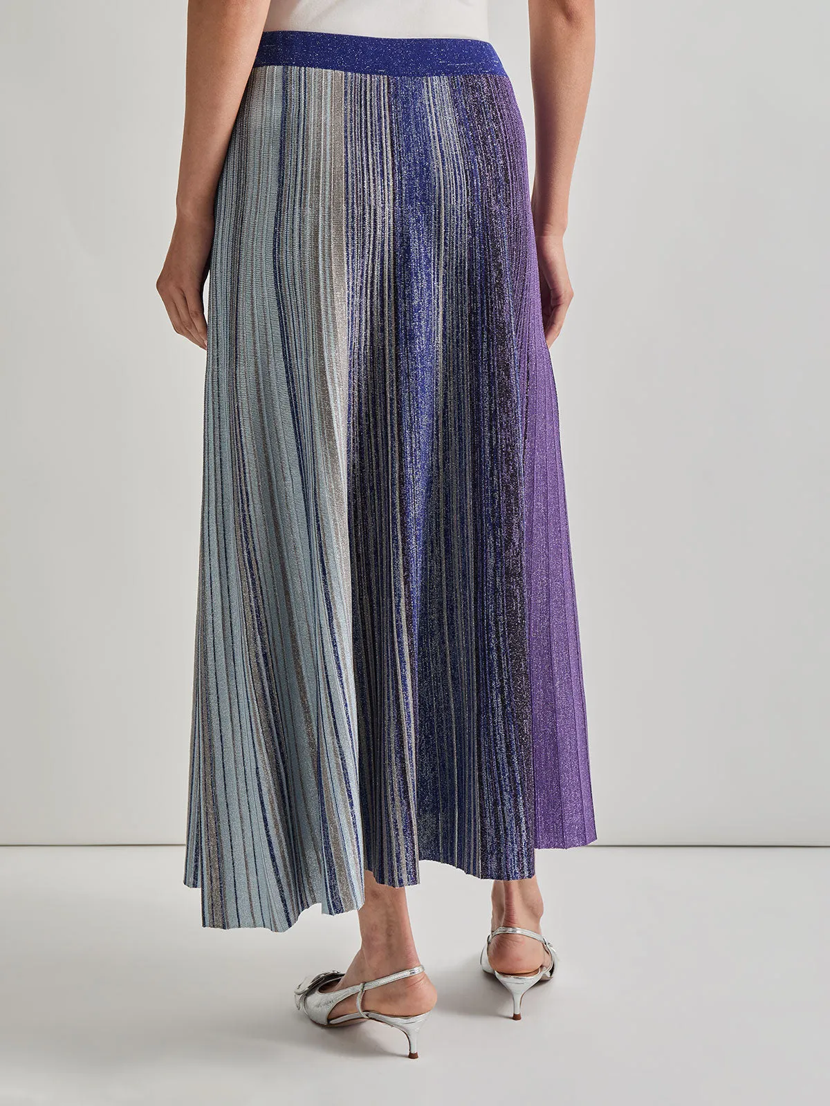 Flared Shimmer Lurex Knit Maxi Skirt