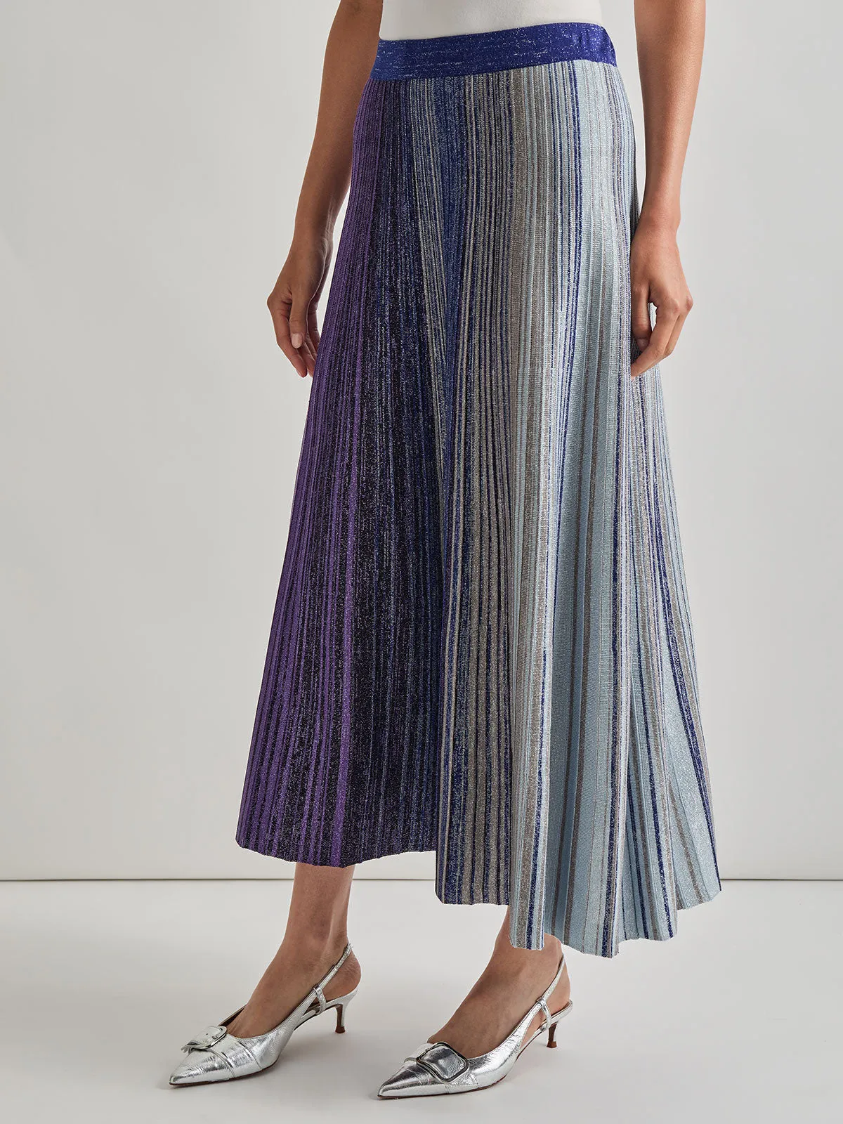 Flared Shimmer Lurex Knit Maxi Skirt