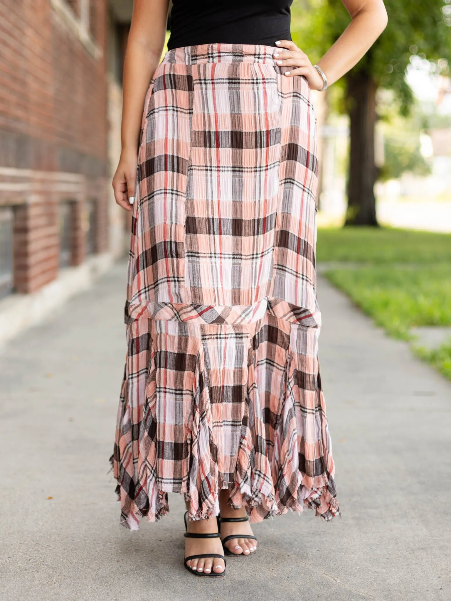 Free People Bordeux Plaid Maxi Skirt