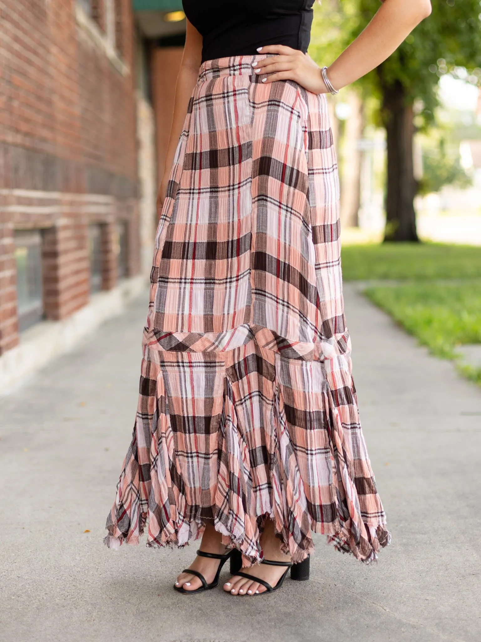 Free People Bordeux Plaid Maxi Skirt