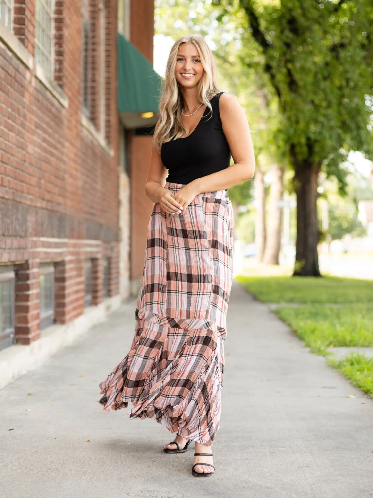 Free People Bordeux Plaid Maxi Skirt