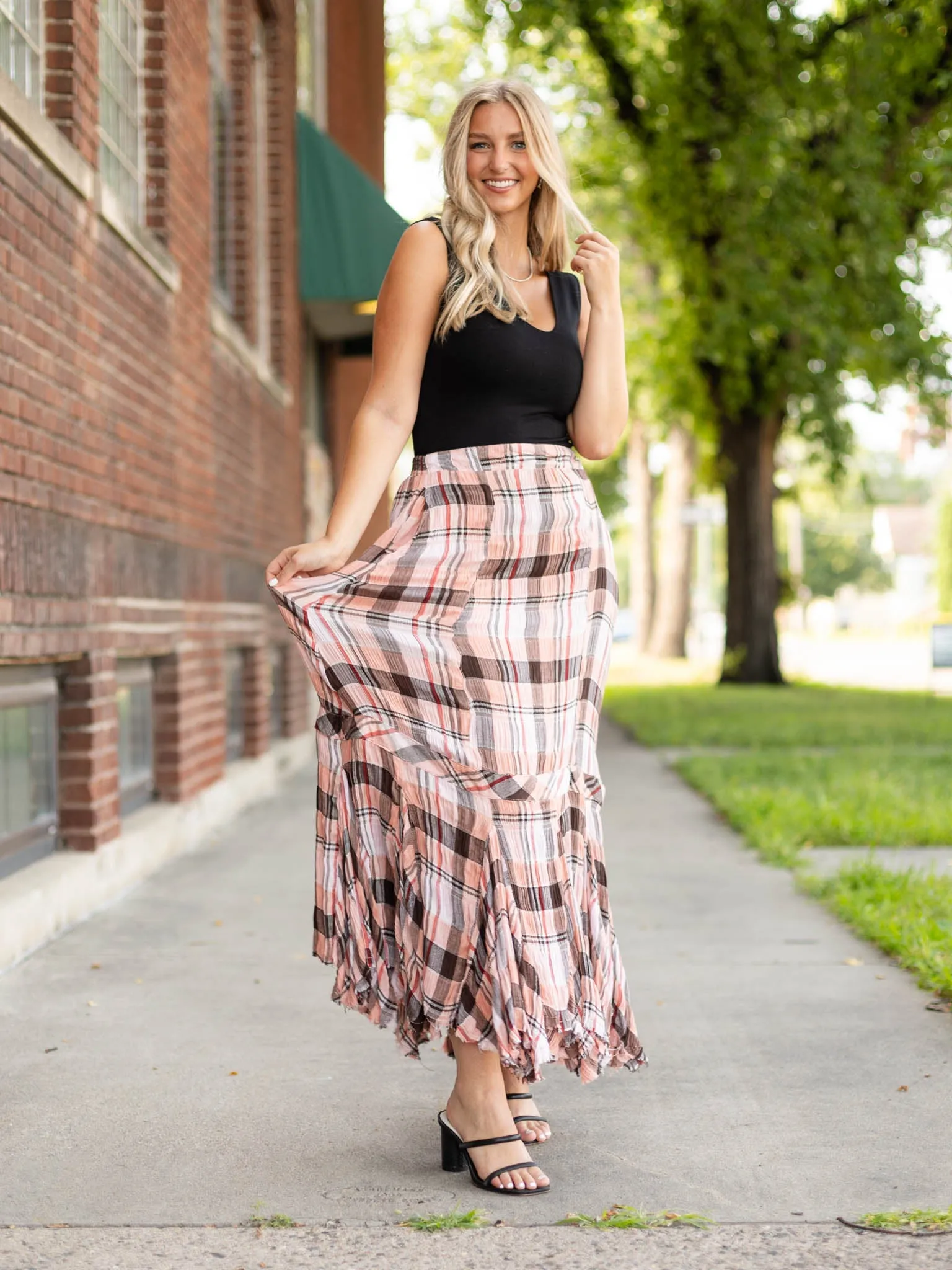 Free People Bordeux Plaid Maxi Skirt