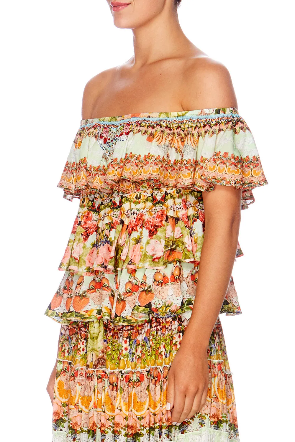 FRILLED DROP SHOULDER TOP SAMBA SALADA