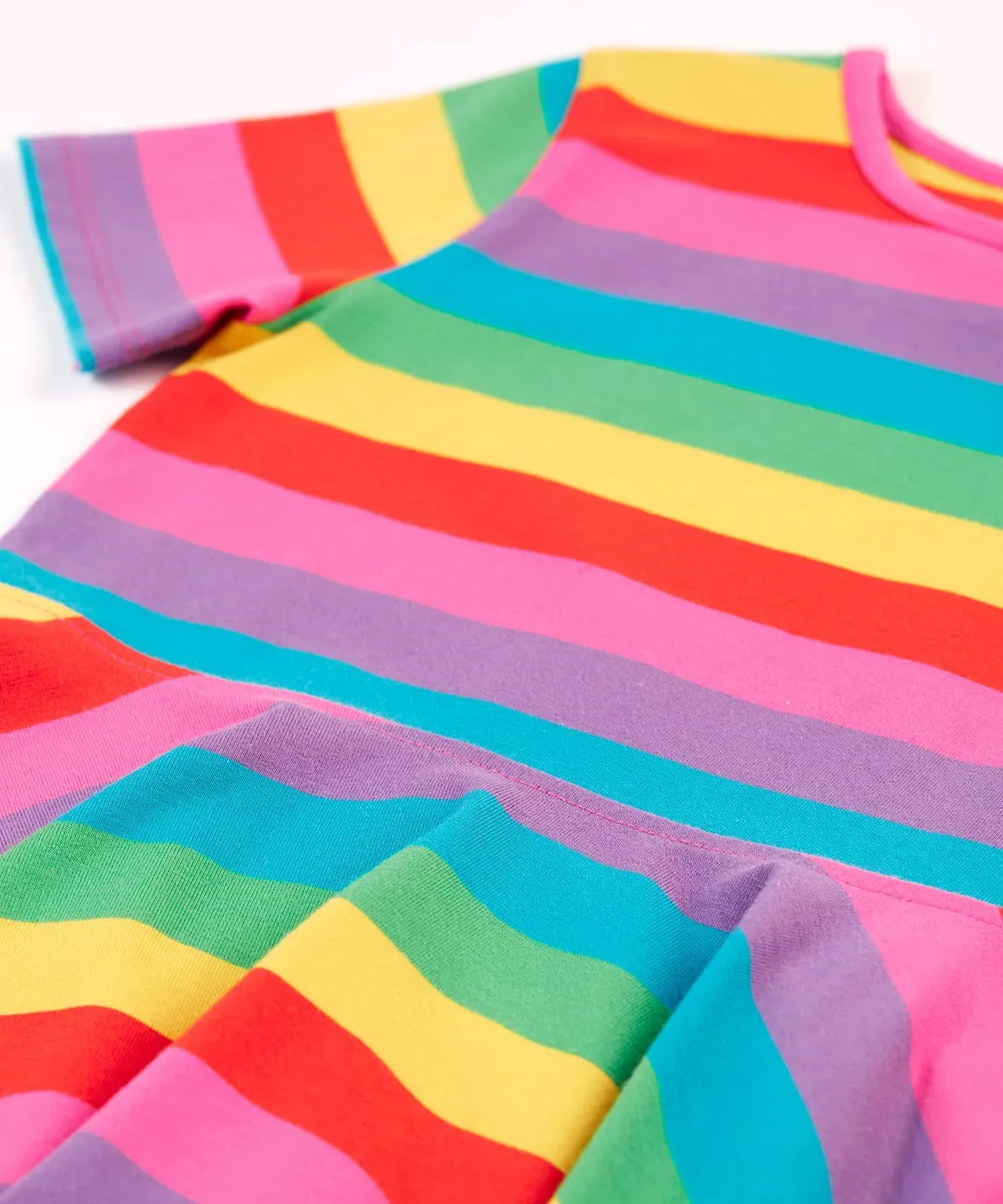 Frugi Sunshine Skater Dress - Foxglove Rainbow Stripe