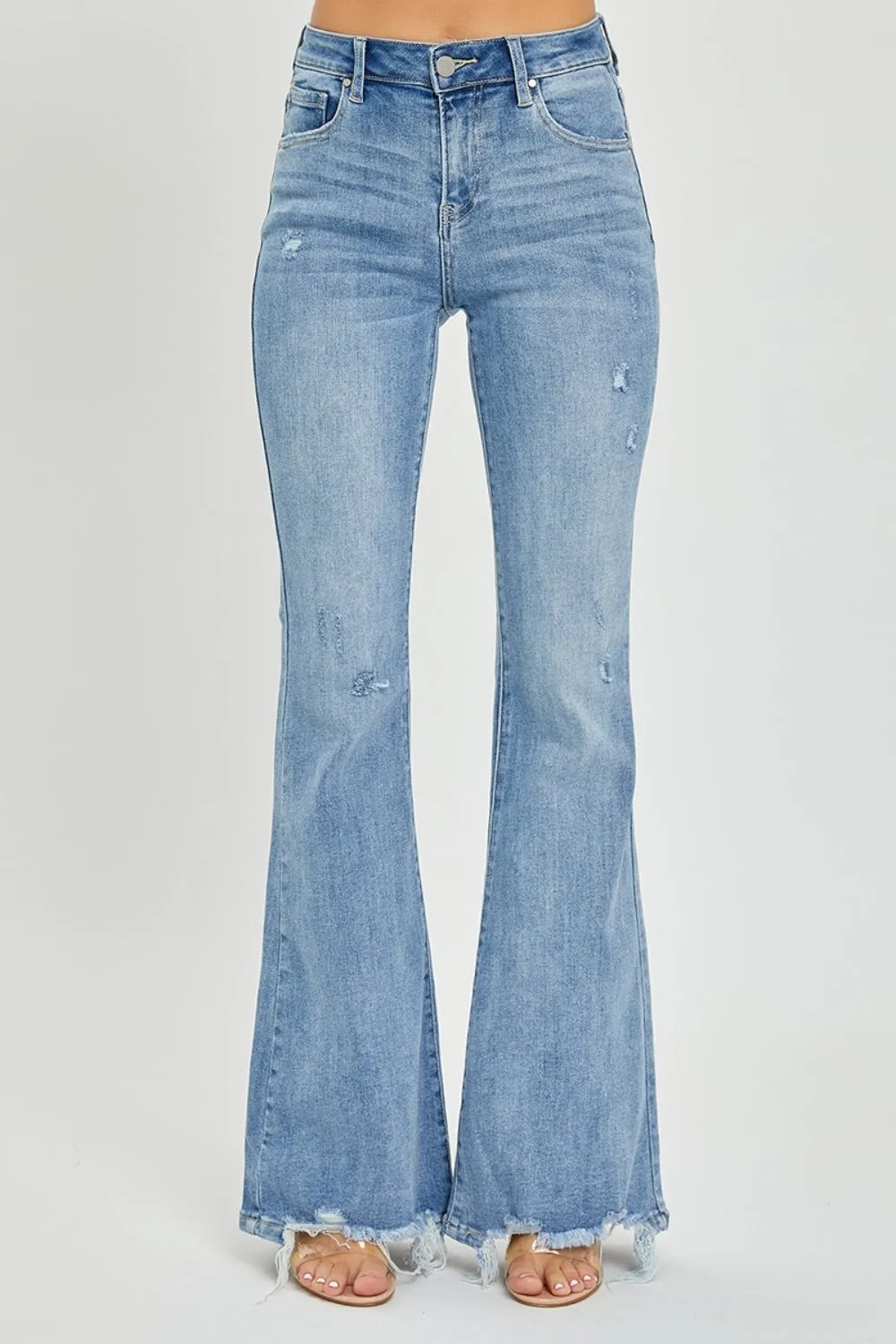 Full Size High Rise Frayed Hem Flare Jeans