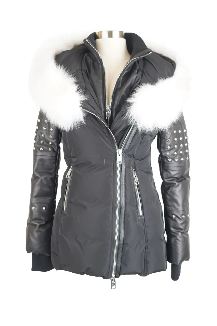 Fur Hood Down Filled Parka Coat w/ Spikes