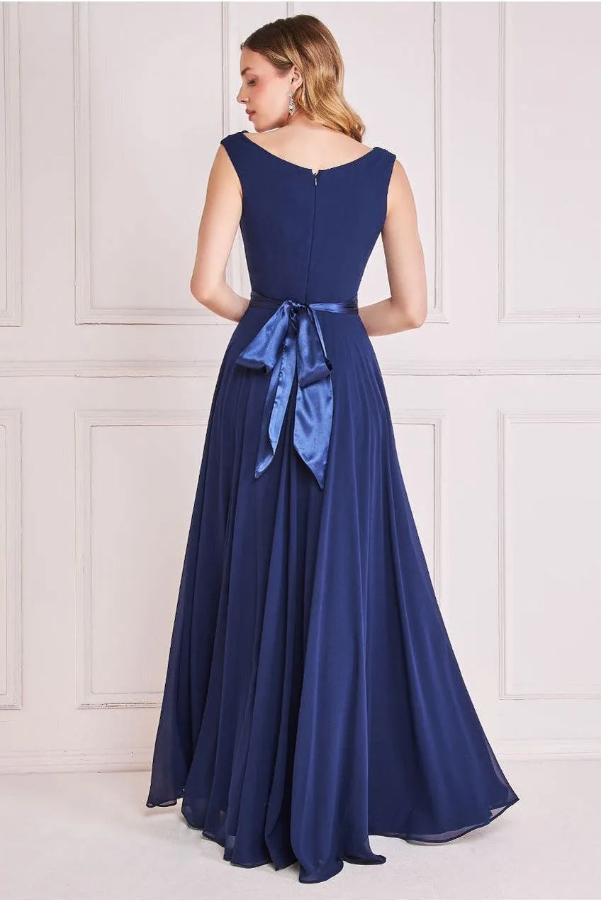 Goddiva Cowl Neck Chiffon Maxi Dress - Navy