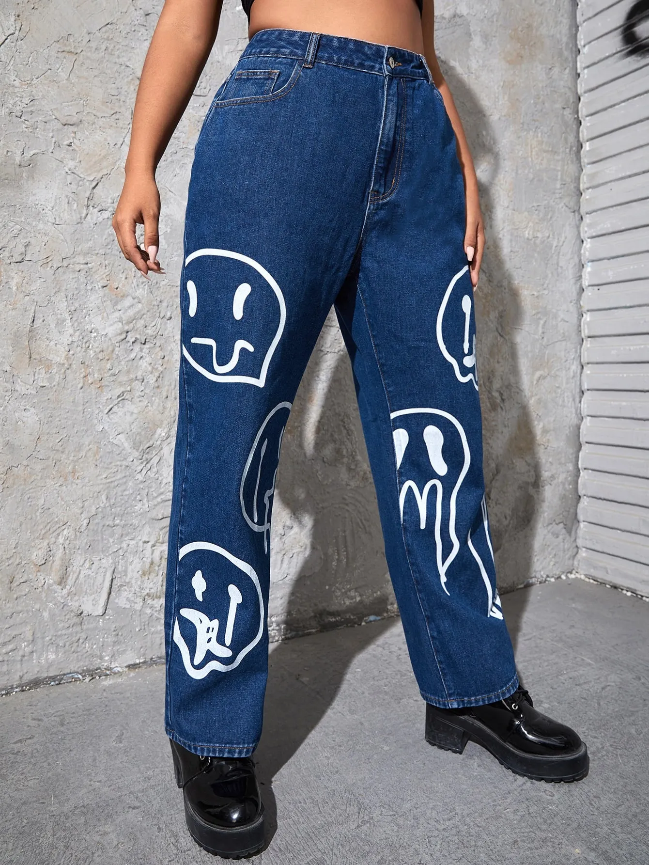 Graphic High Waist Long Plus Size Jeans