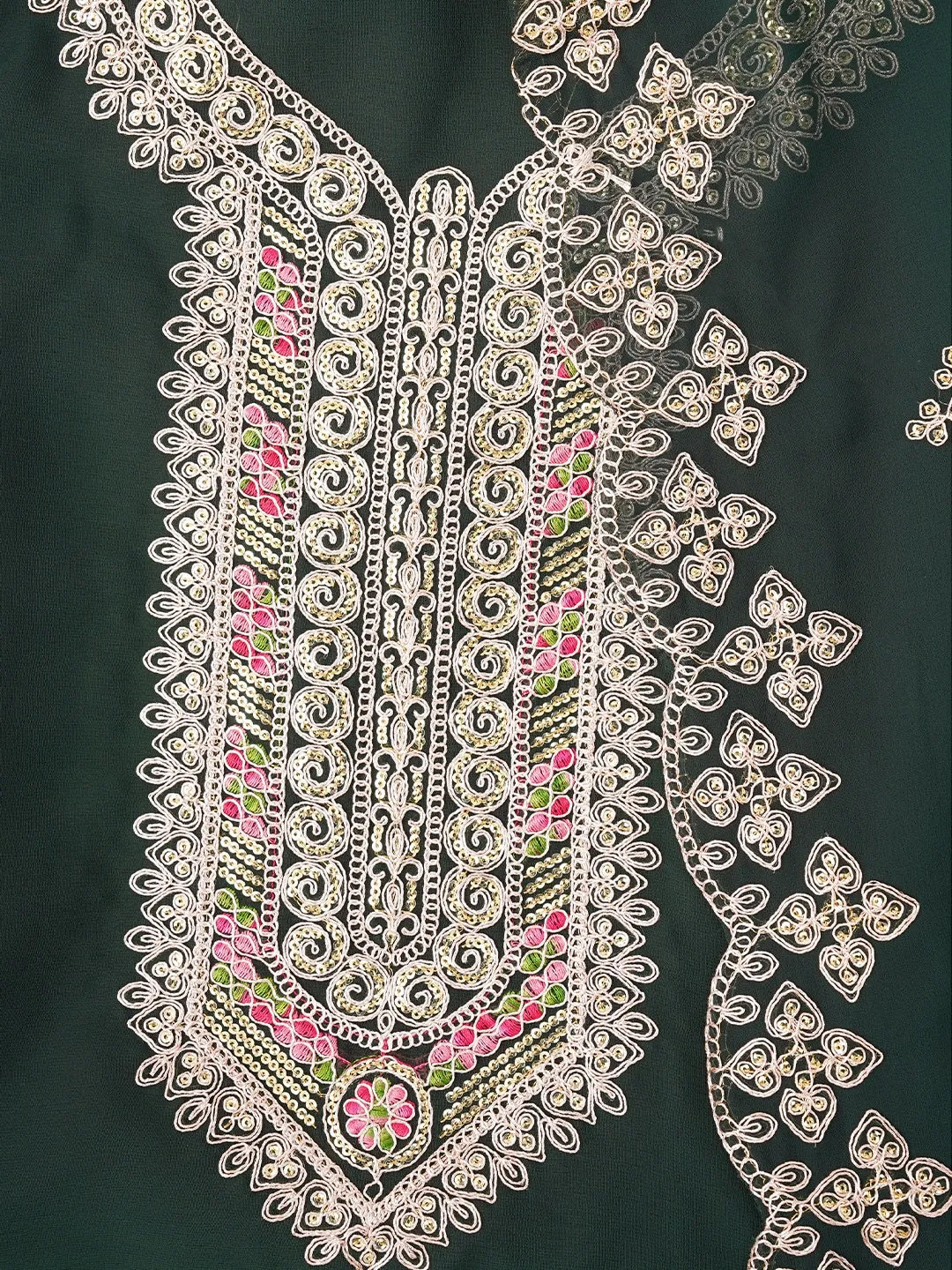 Green Zari Embroidered Silk Georgette Dress Material with Dupatta