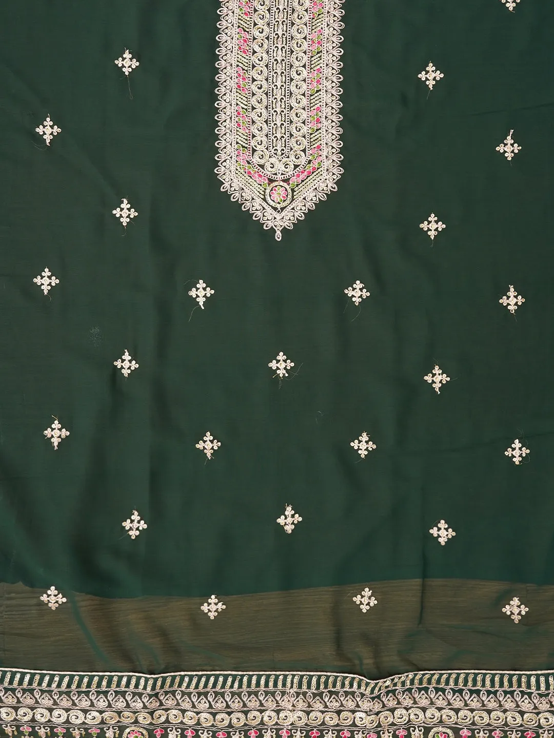 Green Zari Embroidered Silk Georgette Dress Material with Dupatta