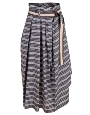 Grosgrain Belted Striped Full Skirt