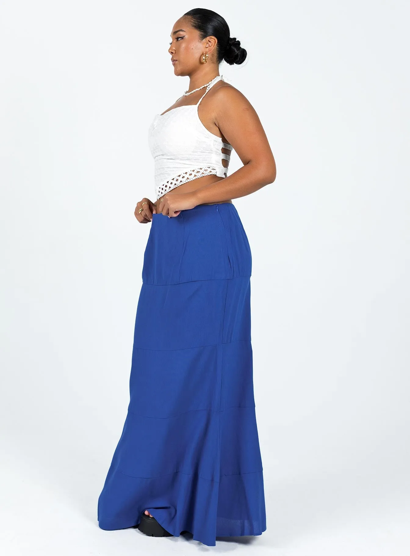 Gylda Mid Rise Maxi Skirt Blue