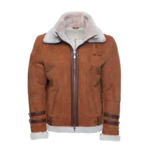 Hagan's Tan Bomber Suede Aviator Shearling Jacket