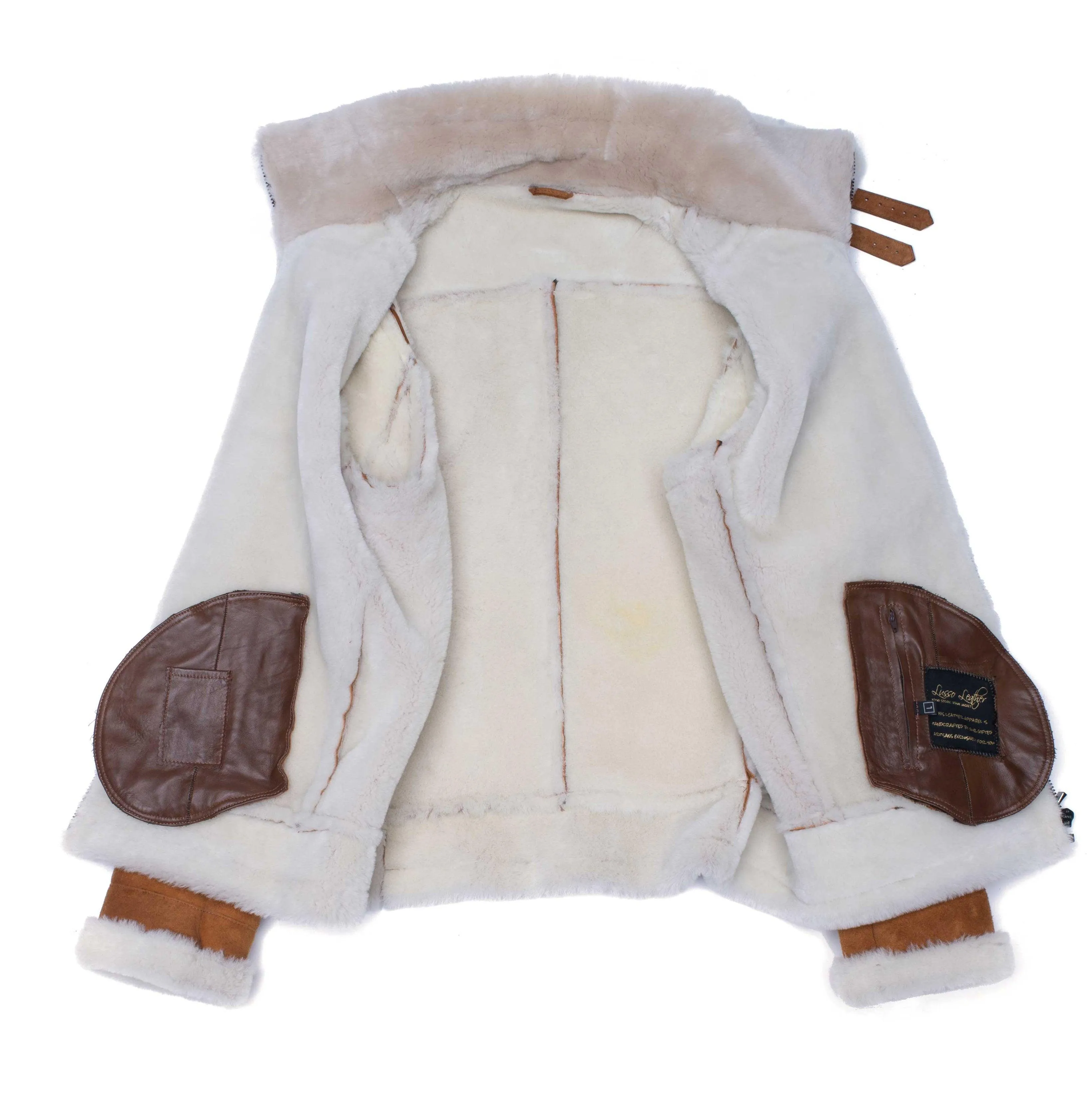 Hagan's Tan Bomber Suede Aviator Shearling Jacket