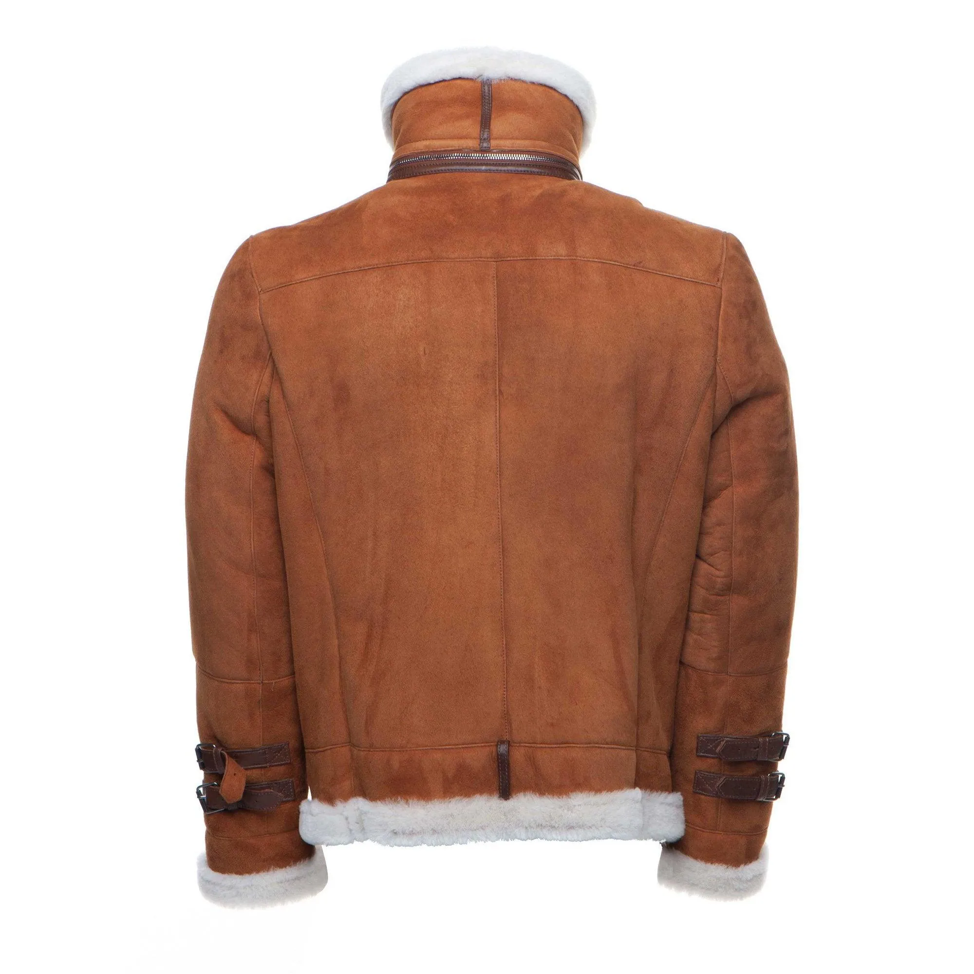 Hagan's Tan Bomber Suede Aviator Shearling Jacket