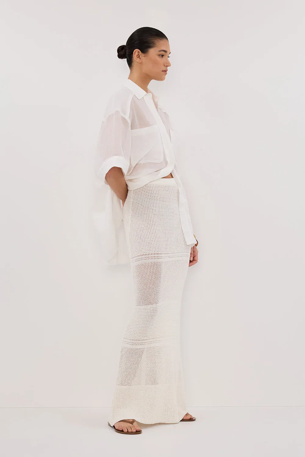 HALLIE OFF WHITE CROCHET MAXI SKIRT