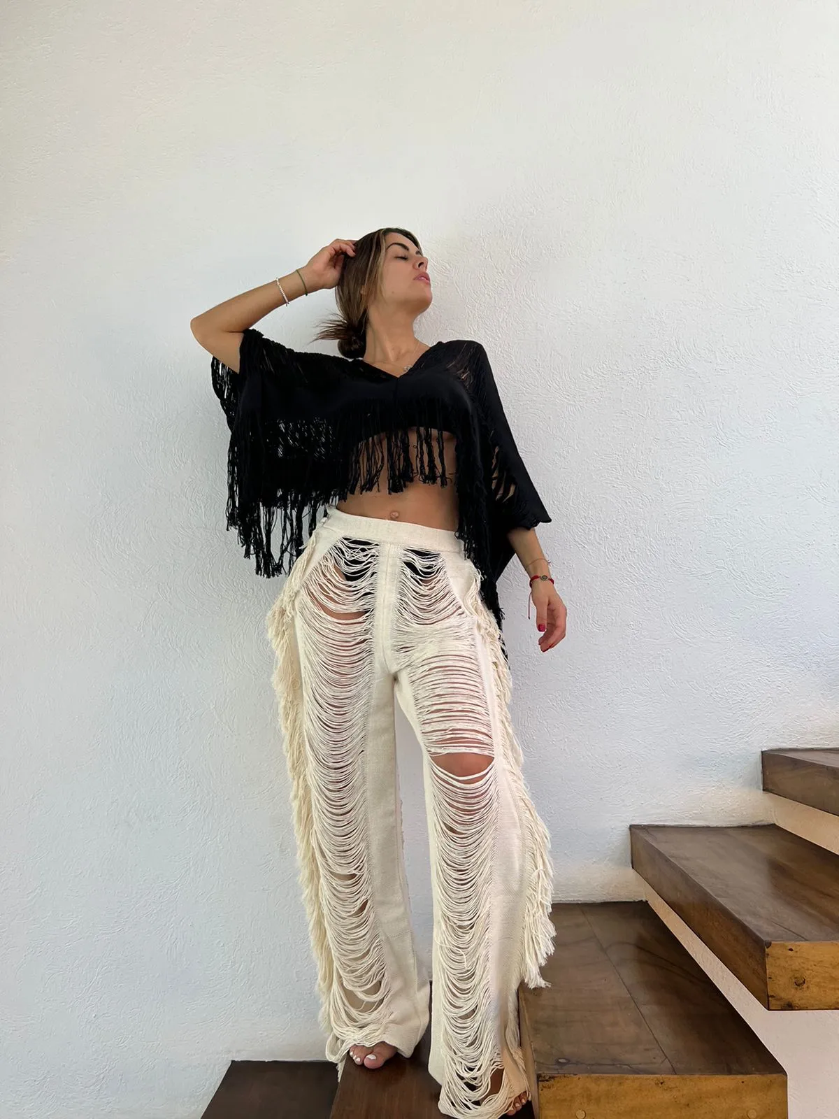 Handmade Frayed Set Pants & Crop "EMMA",  Organic Clothing