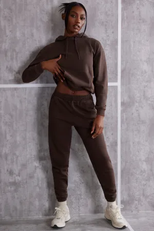 High Waist Cuffed Joggers in Brown