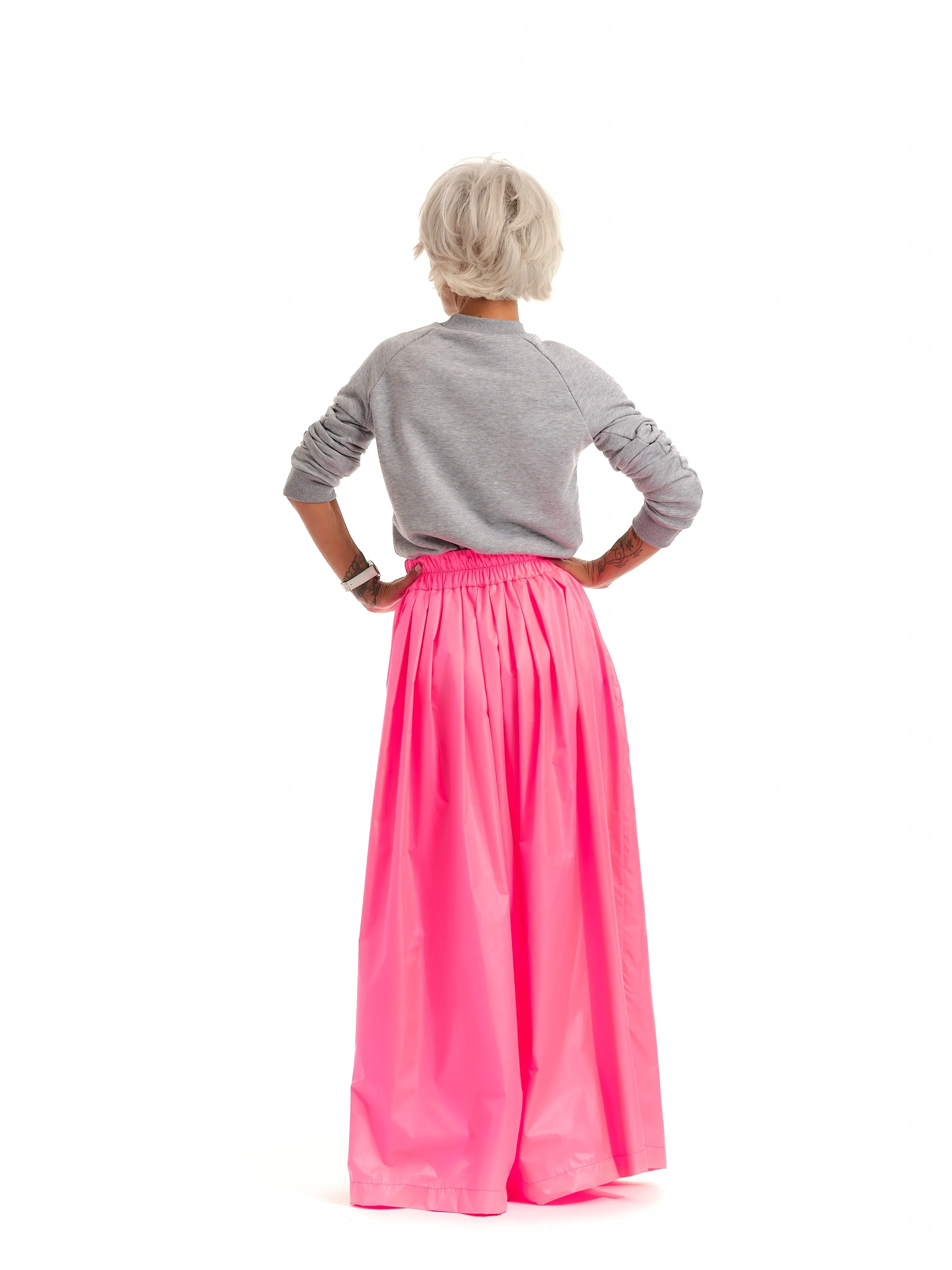 High-Waisted Neon Pink Maxi Skirt with Elastic Waistband