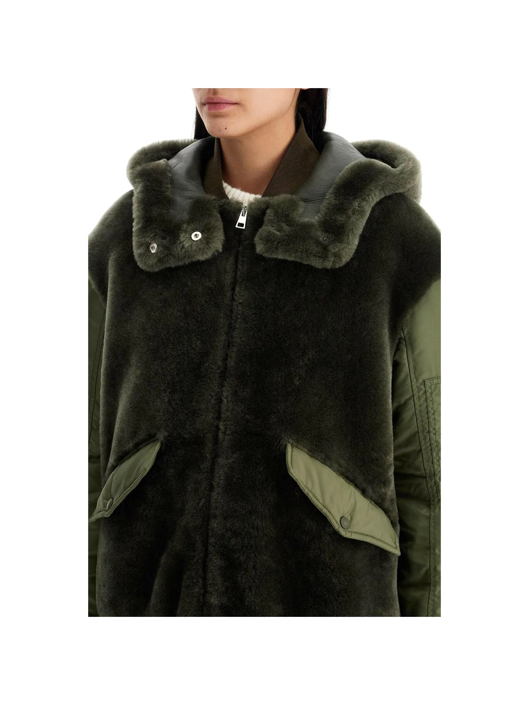 Hooded Shearling Bomber Jacket