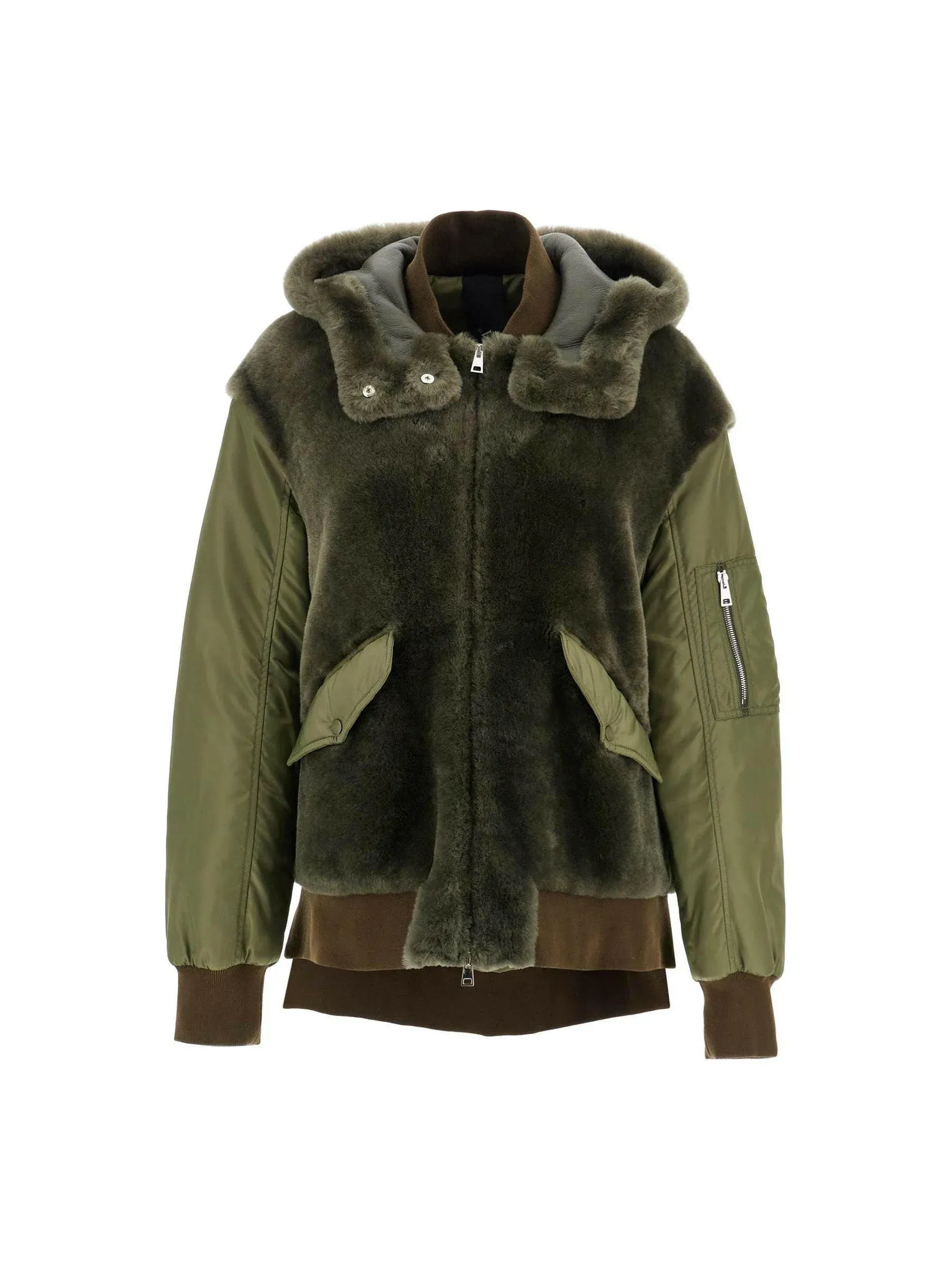 Hooded Shearling Bomber Jacket