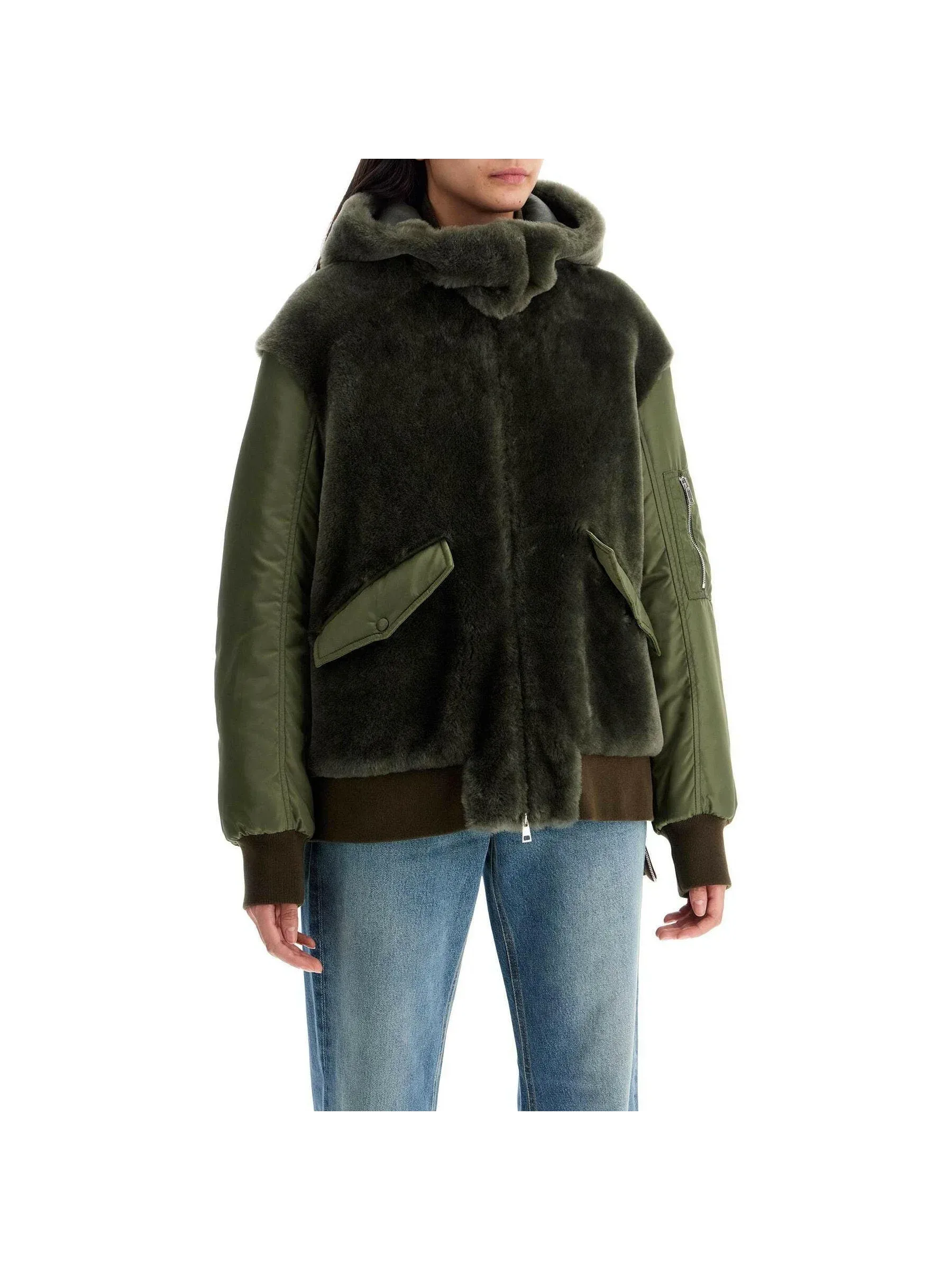 Hooded Shearling Bomber Jacket