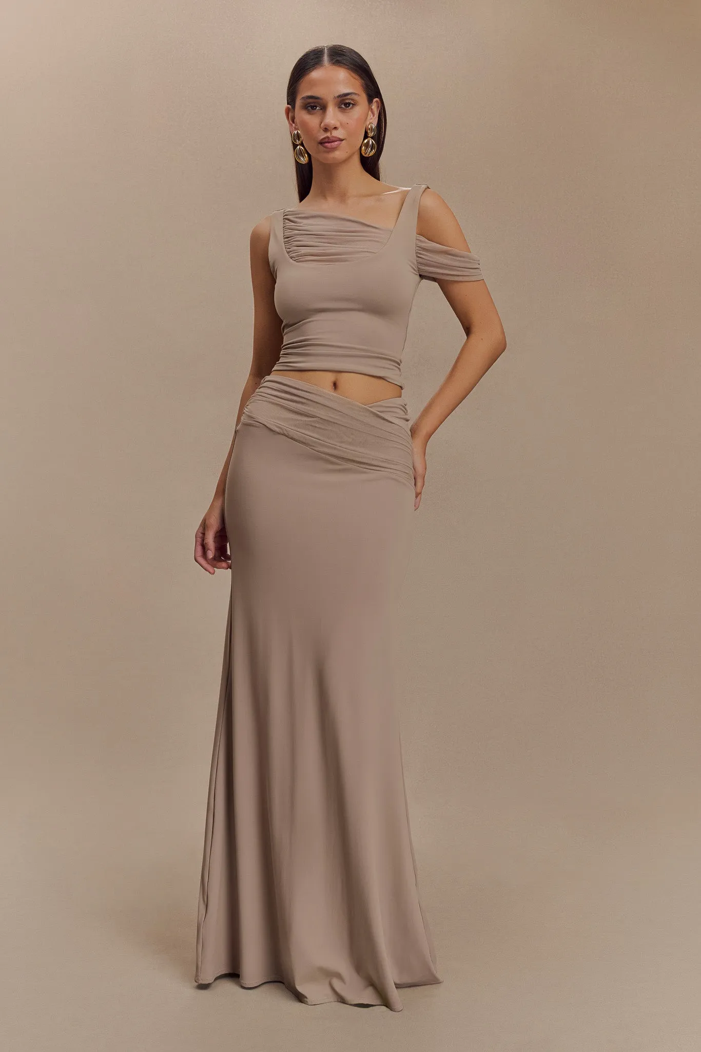 Jules Recycled Nylon And Mesh Maxi Skirt - Taupe