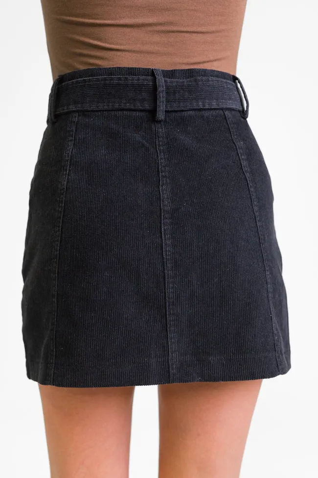 Just To See You Smile Black Belted Corduroy Skirt