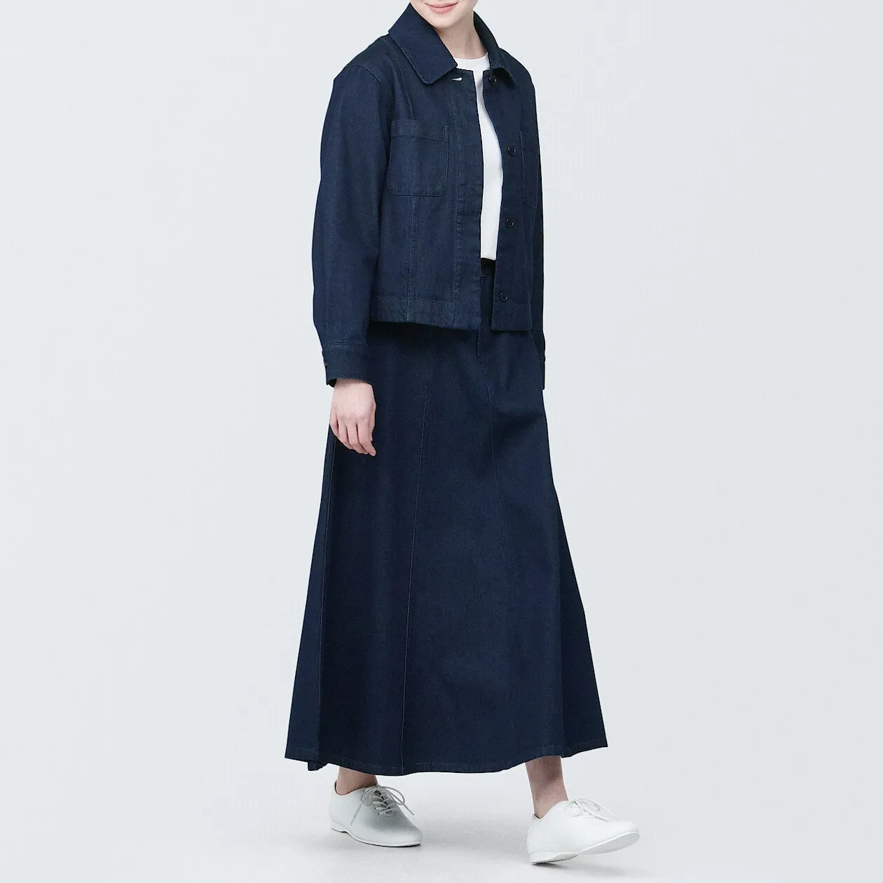 Kapok Blend Denim Flared Maxi Skirt