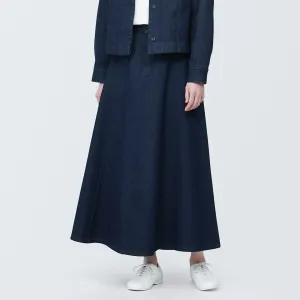 Kapok Blend Denim Flared Maxi Skirt