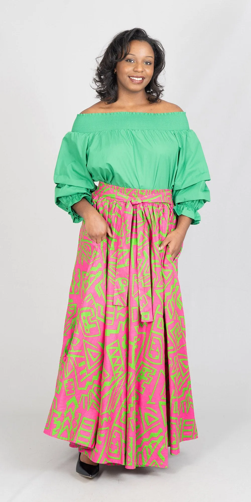 KaraChic 7001-607 -  Elastic Waist African Print Maxi Skirt