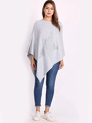 Ladies Italian Knitted  Star Poncho Womens Ribbed Star Asymmetric Hem Cape Shawl