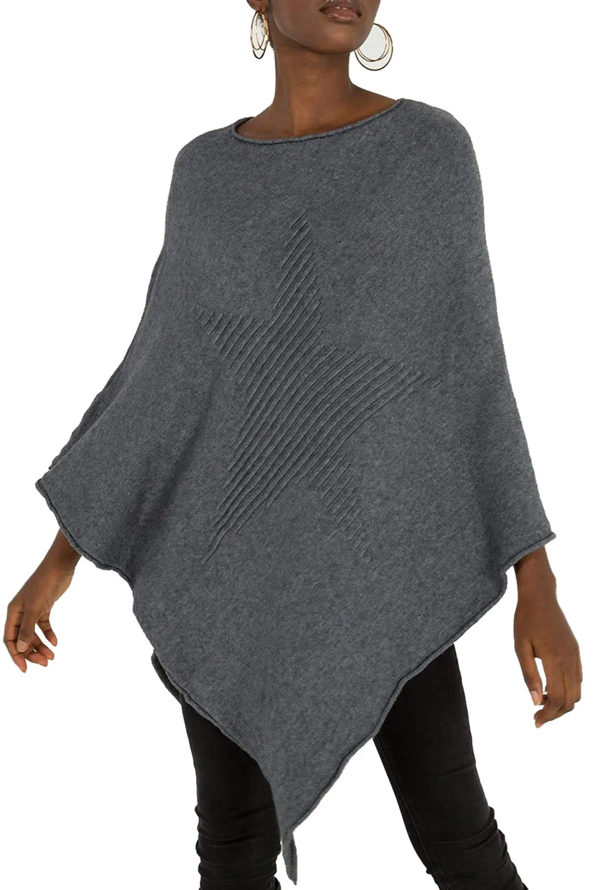 Ladies Italian Knitted  Star Poncho Womens Ribbed Star Asymmetric Hem Cape Shawl